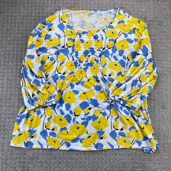 Coastal Grandma Shirt Size 4X Yellow White Blue Floral Blouse DC Jeans Casual - Picture 1 of 8